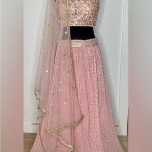 Elegant Pink Embellished Lehenga Set